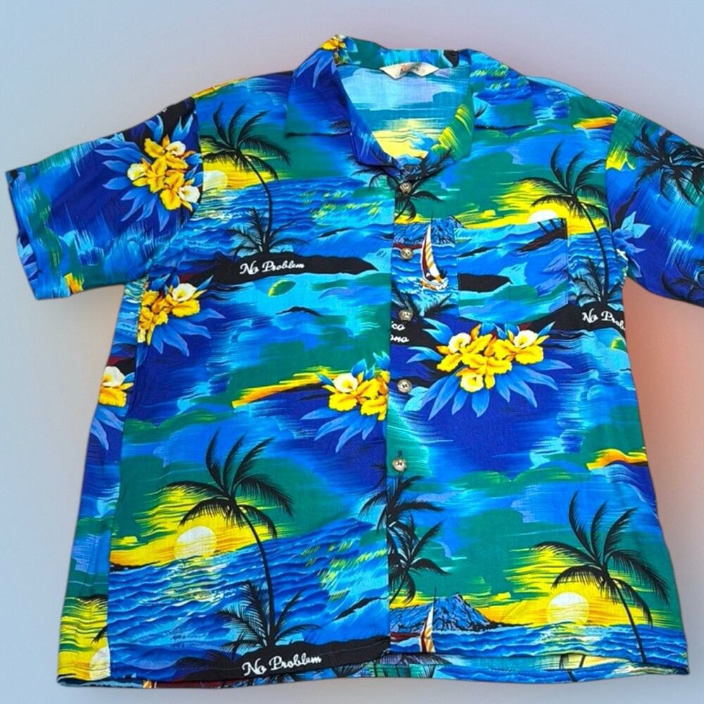 AREMAR Men’s XL Tropical Blue Hawaiian Shirt Dominican Republic